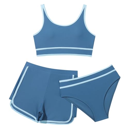 Sport Bikini Mädchen, Mädchen Bikini Sets 3-teiliges Einfarbiges Badeanzug Verstellbare Bikinis Oberteil mit Triangel Bikinihose Und Kurz Shorts Sommer Strand Bademode Badebekleidung für 8-14 Jahre von Generisch