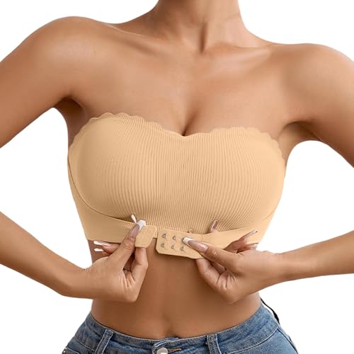 Sport Bustier Damen Trägerloser BH Push up Mit Vorderer Schnalle Bustier Seamless Soft Super Bequemer Bandeau BH Starker Halt rutschfest Trägerloses Top Ohne Träger Tube Top von Generisch