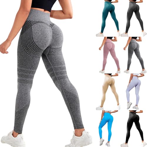 Sport Leggings Damen Anti Cellulite Leggings Stretch High Waist Baumwoll Yoga Scrunch Bauchkontrolle Kompressions Push Up Figurformende Blickdicht Sporthose Yogahose Fitnesshose Laufhose Fitnesshose von Generisch