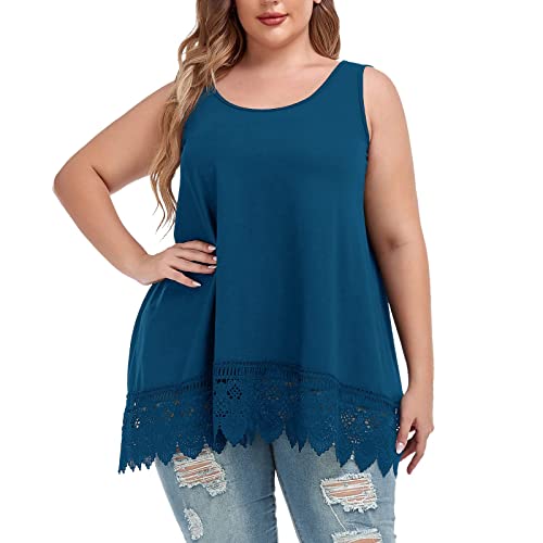 Sport Tank Top Damen Plus Size Damen Tops Sommer Casual Loose Fit Lace Saum Ärmellose Tank Tuniken Bluse Damen Bluse Elegant von Generisch