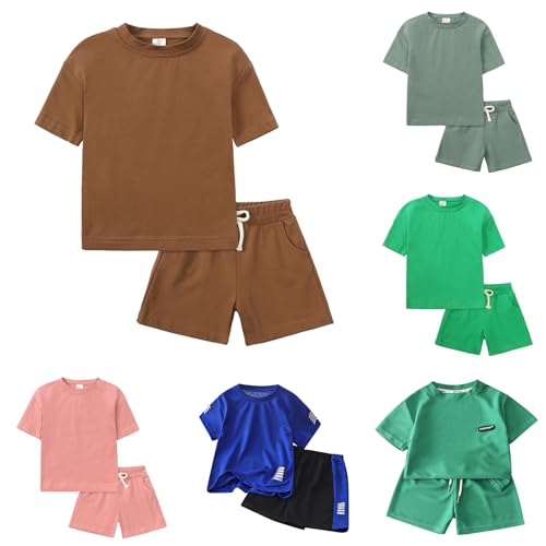 Sportbekleidung Kinder Jungen 104 Set Baumwolle 2 Teiler Trainingsanzug Sommer Outfits Zweiteiler Kurze Hose Und T-Shirt Braun Sport Set Sportanzug 2 Piece Jogging Kinderkleidung von Generisch