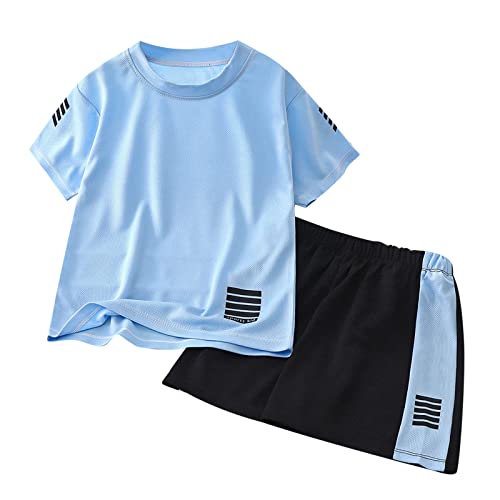 Sportbekleidung Kinder Jungen 116 Set 2 Teiler Trainingsanzug Schnelltrockend Sommer Outfits Zweiteiler Kurze Hose Und T-Shirt Himmelblau Sport Set Sportanzug 2 Piece Jogging Kinderkleidung von Generisch