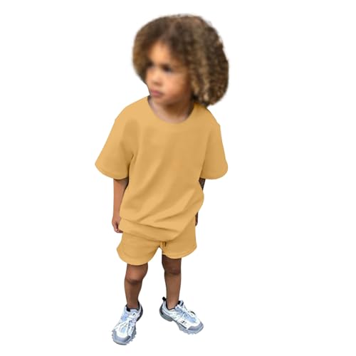 Sportbekleidung Kinder Jungen 128 Set Baumwolle 2 Teiler Trainingsanzug Sommer Outfits Zweiteiler Kurze Hose Und T-Shirt Gelb Sport Set Sportanzug 2 Piece Jogging Kinderkleidung von Generisch