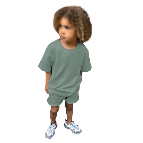 Sportbekleidung Kinder Jungen 158 Set Baumwolle 2 Teiler Trainingsanzug Sommer Outfits Zweiteiler Kurze Hose Und T-Shirt Armeegrün Sport Set Sportanzug 2 Piece Jogging Kinderkleidung von Generisch