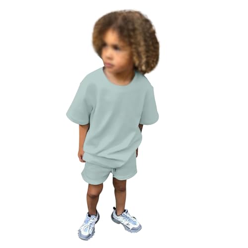 Sportbekleidung Kinder Jungen 158 Set Baumwolle 2 Teiler Trainingsanzug Sommer Outfits Zweiteiler Kurze Hose Und T-Shirt Grün Sport Set Sportanzug 2 Piece Jogging Kinderkleidung von Generisch