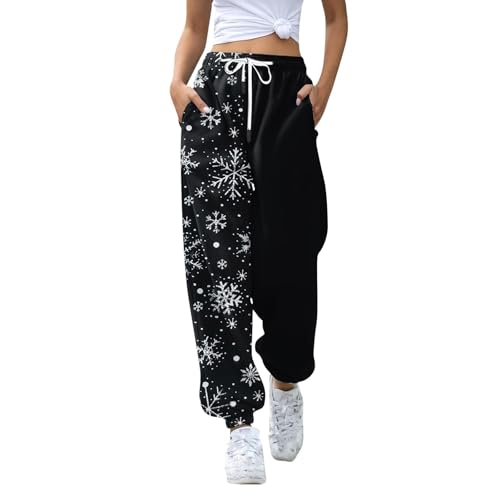 Sporthose Damen Lang Weihnachts Jogginghose Christmas Druck Sporthose Locker Hohe Taille Jogginghosen mit Taschen Loungehose mit Elastischem Bund Pyjamahose Damen Lang Jogginghose Damen Xxl Leicht von Generisch