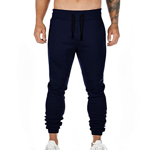 Sporthose Herren Lang Baumwolle Jogginghose Herren Leicht Trainingshose Zugband Stretch Hose Slim Fit Fitnesshosen Einfarbig Sporthose Basic Wanderhose Low Waist Trekkinghose Freizeithose Arbeitshose von Generisch
