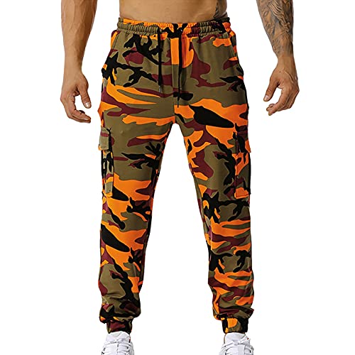Sporthose Herren Lang Leicht Freizeithose Herren Lang Baumwolle Wanderhose Camouflage Stretch Hose Mit Mehreren Taschen Leggings Sporthose Basic Trainingshose Zugband Jogginghose Bequeme Funktionshose von Generisch