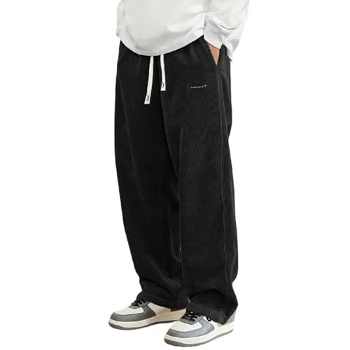 Sporthose Lang Herren Stretch Baggy Jogginghose Herren Lang Cord Stoff Japanische Hose Herbst Winter Casual Elastischer Taille Freizeithose Locker Geradem Bein Einfarbig Sweathose Mit Kordelzug von Generisch