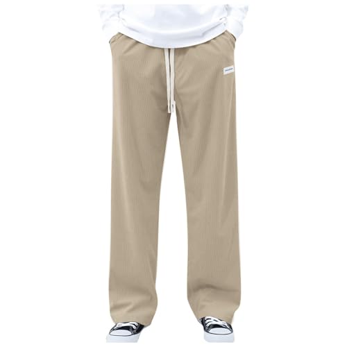 Sporthose Lang Herren Stretch Baggy Jogginghose Herren Lang Cord Stoff Japanische Hose Herbst Winter Casual Elastischer Taille Freizeithose Locker Geradem Bein Einfarbig Sweathose Mit Kordelzug von Generisch