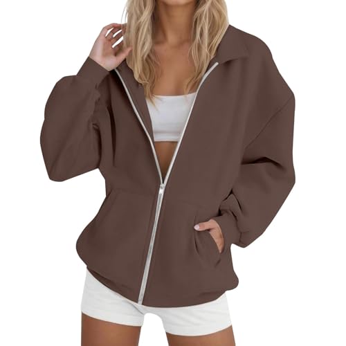Sportjacke Damen Lang Große Größen Hoodie Damen Reißverschluss Kapuzenjacke Revers Sweatjacke Oversize Laufjacke Weich Sweatpullover Einfarbig Kapuzenpulli Mit Kapuze Strickjacke Basic Trainingsjacke von Generisch