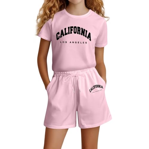 Sportkleidung Mädchen Kinder Bekleidungsset T-Shirt und Shorts Set 2 Teiler Bequem Atmungsaktiv Sommer Trainingsanzug Jogginganzug Sport Set Outfit für Kinder 4-14 Jahre von Generisch