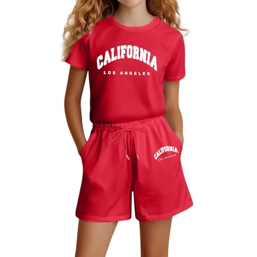Sportkleidung Mädchen Kinder Bekleidungsset T-Shirt und Shorts Set 2 Teiler Bequem Atmungsaktiv Sommer Trainingsanzug Jogginganzug Sport Set Outfit für Kinder 4-14 Jahre von Generisch