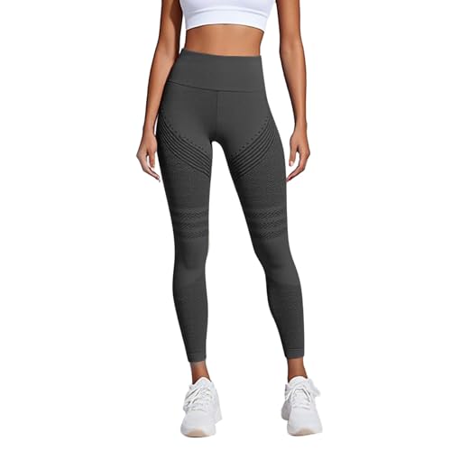 Sportleggins Damen Lang Grau Ohne Scrunch Blickdicht Leggings High Waist Sporthose Push Up Gym Leggins Booty Lifting Yogahose Nahtlos Workout Pants Women Fitness Hosen von Generisch