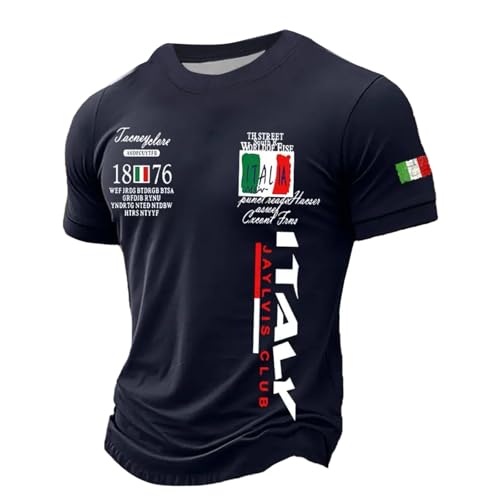 Sportliches Herren-T-Shirt mit italienischem Flaggenmotiv ideal für Freizeit Alltag Sport atmungsaktiv bequem vielseitig kombinierbar (Navy, L) von Generisch