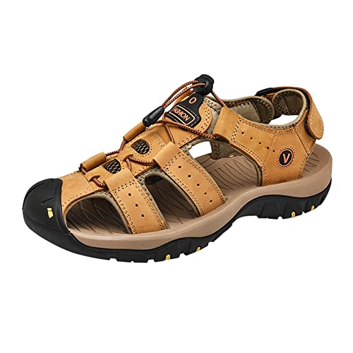 Sportsandalen Damen Trekking Outdoorsandale Geschlossene Gummi Wandersandalen Flach Sandalen Leder Plateau Sandaletten Freizeit Riemchensandalen Outdoor Sommerschuhe Orthopedische Römersandalen von Generisch