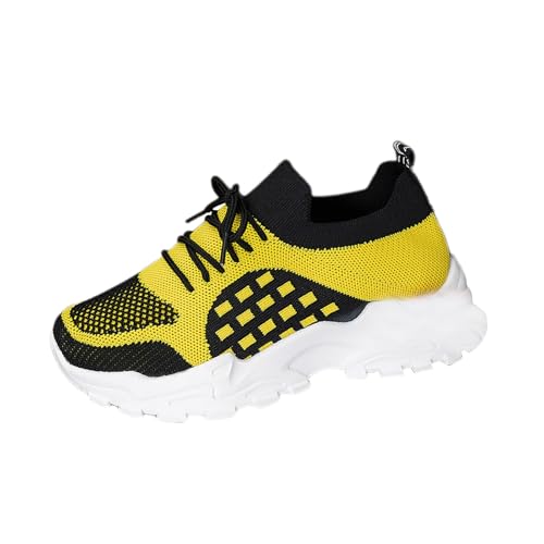 Sportschuhe Damen Sneakers Damen Leichte rutschfeste Schnürer Orthopädische Schuhe Bequem Weite Laufschuhe Atmungsaktives Mesh Turnschuhe Slip On Sportschuhe Lässige Straßenlaufschuhe Gelb 40 von Generisch