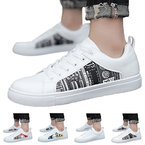 Sportschuhe Herren Flache Sohle Skate Schuhe Herren Weiß Joggingschuhe Rutschfeste Walkingschuhe Breite Freizeitschuhe Leicht Sneakers Wasserdicht Hallenschuhe Elegante Turnschuhe Retro Golfschuhe von Generisch