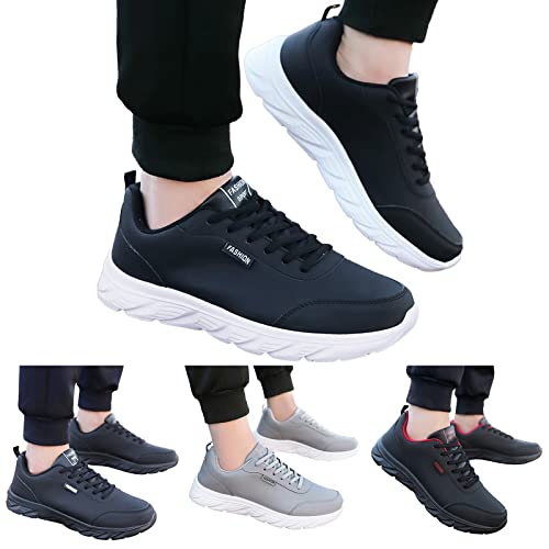 Sportschuhe Herren Schwarz Leder Wanderschuhe Herren Leder Wasserdicht Weit Sneakers Mit Erhöhung Trekkingschuhe Leichte Laufschuhe Gedämpft Turnschuhe rutschfeste Joggingschuhe Breite Winterschuhe von Generisch