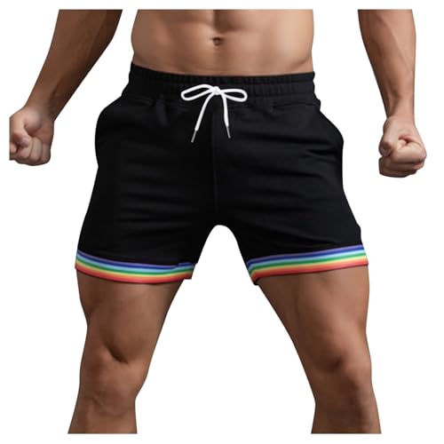 Sportshorts Herren LGBT Gay Pride Shorts Regenbogen Flag Laufshorts Pride Month 2025 Rainbow Trainingshose Gym Jogginghose LGBTQ Gestreiftes Tennishose Radlerhose Laufhose von Generisch