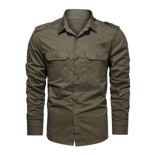 Spring Herren Militärhemden Langarm Baumwollhemd, Army En8, S von Generisch