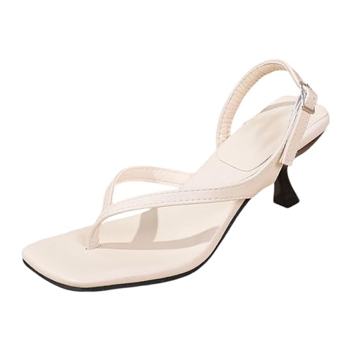 Sprungfeder Schuhe Damen Bequeme Zehentrenner-Sandalen mit Schnalle und 6 cm Absatzhöhe. Perfekt für Sommeroutfits, einschließlich Shorts und Jeans. Damen Business Schuhe Mit Absatz (White, 38) von Generisch