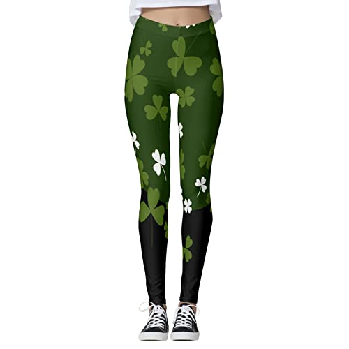St. Patrick's Day Bauchkontrolle Paddystripes Lucky Leggings für Damen, Kleeblatt-Druck, Yogahose, St. Patricks Day, Kompression, Fitnessstudio, Irische Kleeblatt-Strumpfhose, Sport, nahtlos mit von Generisch