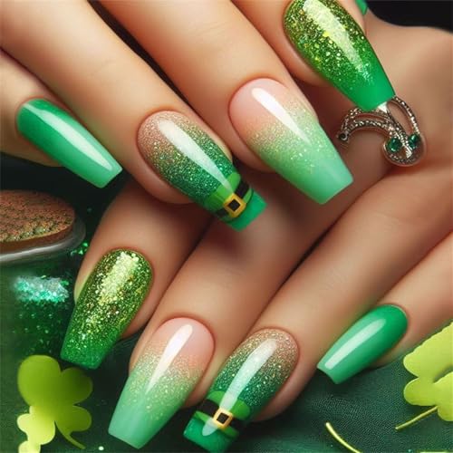 St. Patrick's Day Press on Nails | Schnelle & beschädigungsfreie Anwendung | Festliche Kleeblatt- & Hut-Designs für irische Partys, Themen-Events | Frauen & Mädchen | Wiederverwendbare Nail Art von Generisch