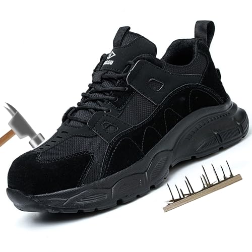 Stahlkappenschuhe Damen Arbeitsschuhe Damen Leicht, Slip-On Atmungsaktive Sicherheitssneaker | Bequeme Arbeitsschuhe Für Den Sommer | Durchtrittsicher(Black,40 EU) von Generisch
