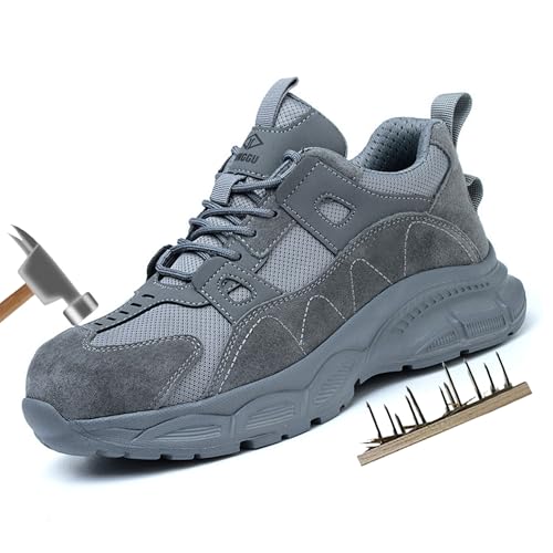 Stahlkappenschuhe Damen Arbeitsschuhe Damen Leicht, Slip-On Atmungsaktive Sicherheitssneaker | Bequeme Arbeitsschuhe Für Den Sommer | Durchtrittsicher(Gray,38 EU) von Generisch