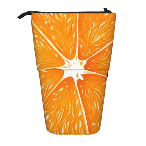 Stand-Federmäppchen mit orangefarbenem Muster, Obst-Stifttasche, Teleskop-Federtasche, Pop-Up-Kosmetiktasche, Schreibwaren-Organizer für Schule, Büro, Reisen von Generisch