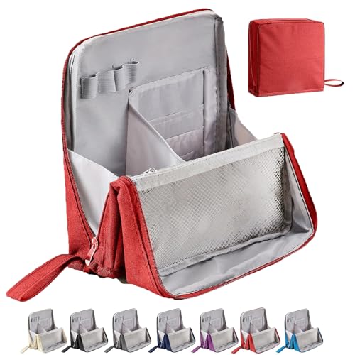 Standing Makeup Bag, Large Make Up Bag, Multi-Purpose Large Capacity Oxford Cloth Standing Makeup Bag, Portable, Waterproof with Compartments, for Women (Wine Red) von Generisch