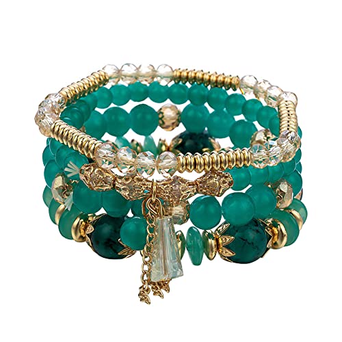 Stapelbare Perlenarmbänder Damen Herren Stretch Multilayer Armband Set Mehrfarbiger Schmuck Charme Armband Modeschmuck Armband (Green, One Size) von Generisch