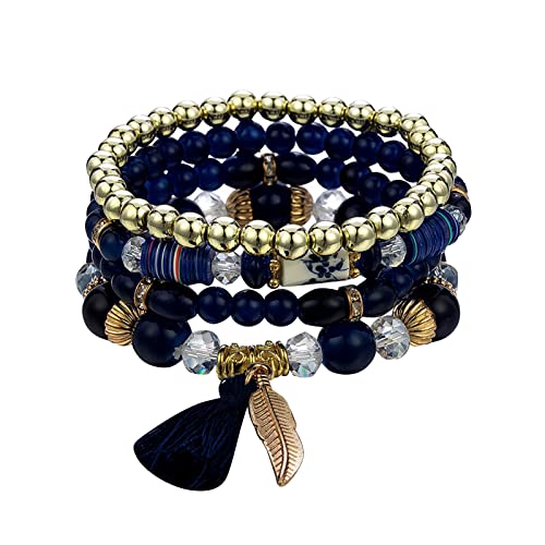 Stapelbare Perlenarmbänder Damen Herren Stretch Multilayer Armband Set Mehrfarbiger Schmuck Initialen Armband Damenarmband (Blue, One Size) von Generisch