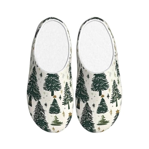 Starry Christmas Damen Hausschuhe Flanell Haus Pantoffeln für Herren Wald Baum rutschfest Warme Winterschuhe für Indoor Outdoor, mehrfarbig, X-Small Men/ X-Large Women von Generisch