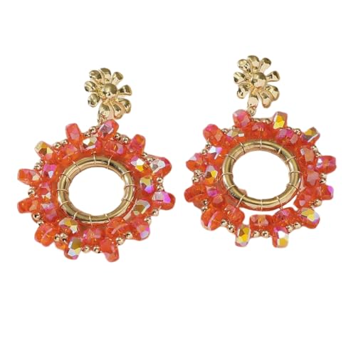 Statement Ohrringe für Frauen, Boho Ohrringe mit Orange Roten Perlenblumen, Großer Handgemachter Boho Chic Perlenschmuck für Das Urlaubsfestival von Generisch