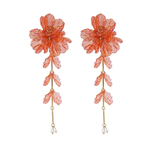Statement-Ohrringe mit Blumen-Motiv, grob, baumelnder Schmuck für Damen, Bohemian-Mode, 1.96 x 0.2 x 5.11 in, Zink, Kein Edelstein von Generisch