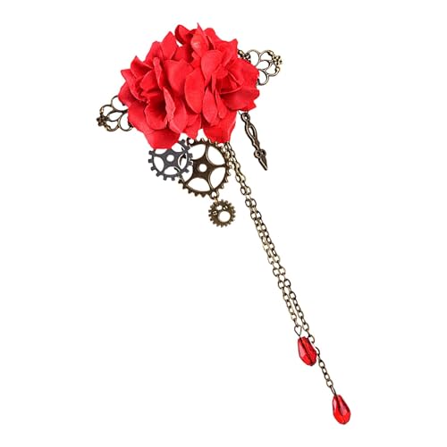 Steampunk-Haarspange, Damen-Haarspangen, einzigartige Vintage-Steampunk-Haarspange mit Quasten, Gothic-Blume und Ausrüstungsbrosche für Damen von Generisch