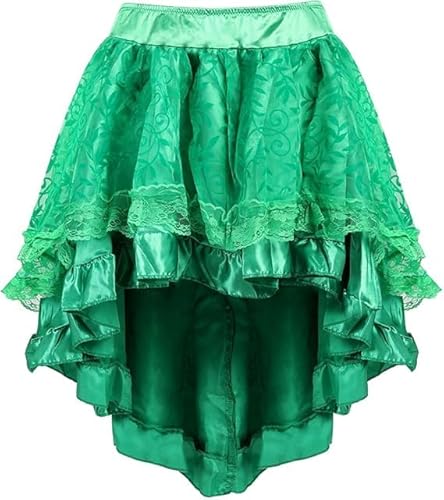 Steampunk Rock Damen Übergrößen Spitze Tüllrock Asymmetrische Tüll Tutu Gothic Rock Schwarzer Halloween Vampir Kostüm Damen Spitzenrock Vokuhila High Waist A Linie Minirock für Party Karneval Kostüm von Generisch