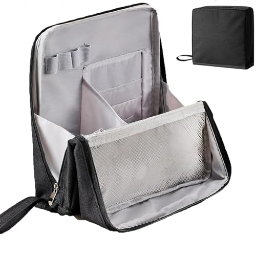 Stehende Make-up-Tasche – große Kapazität, Oxford-Tuch, Mehrzweck-Organizer, tragbar, wasserdicht, mit mehreren Fächern und aufrechtem Design für Reisen, Kosmetik, Schreibwaren, Schwarz von Generisch