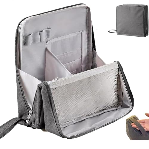 Stehende Make-up-Tasche – große Kapazität, Oxford-Tuch, Mehrzweck-Organizer, tragbar, wasserdicht, mit mehreren Fächern und aufrechtem Design für Reisen, Kosmetik, Schreibwaren, grau von Generisch