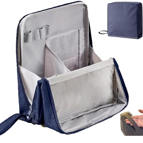 Stehende Make-up-Tasche – große Kapazität, Oxford-Tuch, Mehrzweck-Organizer, tragbar, wasserdicht, mit mehreren Fächern und aufrechtem Design für Reisen, Kosmetik, Schreibwaren, marineblau von Generisch