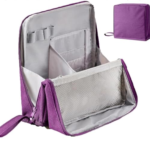 Stehende Make-up-Tasche – große Kapazität, Oxford-Tuch, Mehrzweck-Organizer, tragbar, wasserdicht, mit mehreren Fächern und aufrechtem Design für Reisen, Kosmetik, Schreibwaren, violett von Generisch