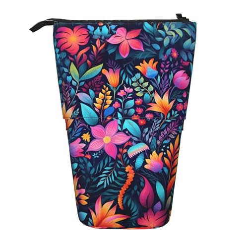 Stehendes Federmäppchen mit Blumenblättern, Federn, Gänseblümchen, Stifthalter, Teleskop-Bleistifttasche, Pop-Up-Kosmetiktasche, Schreibwaren-Organizer für Schule, Büro, Reisen von Generisch