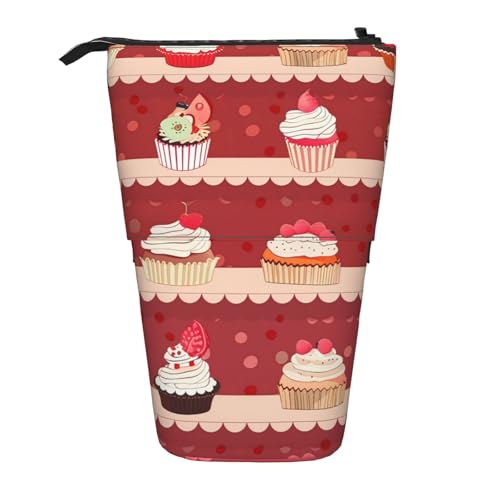 Stehendes Federmäppchen mit Cupcake-Motiv, Cartoon-Stifttasche, Teleskop-Federtasche, Pop-Up-Kosmetiktasche, Schreibwaren-Organizer für Schule, Büro, Reisen von Generisch