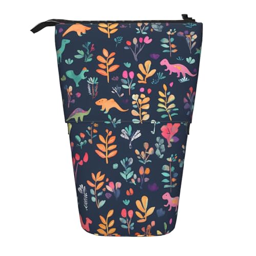 Stehendes Federmäppchen mit Dinosaurier-Blumen-Motiv, Waldblätter, Stifteetui, Teleskop-Bleistifttasche, Pop-Up-Kosmetiktasche, Schreibwaren-Organizer für Schule, Büro, Reisen von Generisch