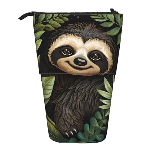 Stehendes Federmäppchen mit Faultierblättern, tropischer Dschungel, Stifteetui, Teleskop-Bleistifttasche, Pop-Up-Kosmetiktasche, Schreibwaren-Organizer für Schule, Büro, Reisen von Generisch