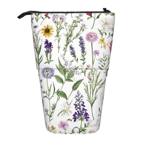 Stehendes Federmäppchen mit Frühlings-Blumenmuster, Pflanzenstifttasche, Teleskop-Federtasche, Pop-Up-Kosmetiktasche, Schreibwaren-Organizer für Schule, Büro, Reisen von Generisch