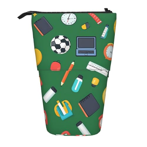 Stehendes Federmäppchen mit Fußballuhr, Federmäppchen, Lineal, Stifteetui, Teleskop-Bleistifttasche, Pop-Up-Kosmetiktasche, Schreibwaren-Organizer für Schule, Büro, Reisen von Generisch
