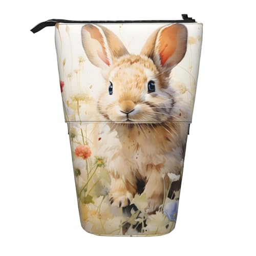 Stehendes Federmäppchen mit Hasenblüte, Osterhase, Stifteetui, Teleskop-Bleistifttasche, Pop-Up-Kosmetiktasche, Schreibwaren-Organizer für Schule, Büro, Reisen von Generisch